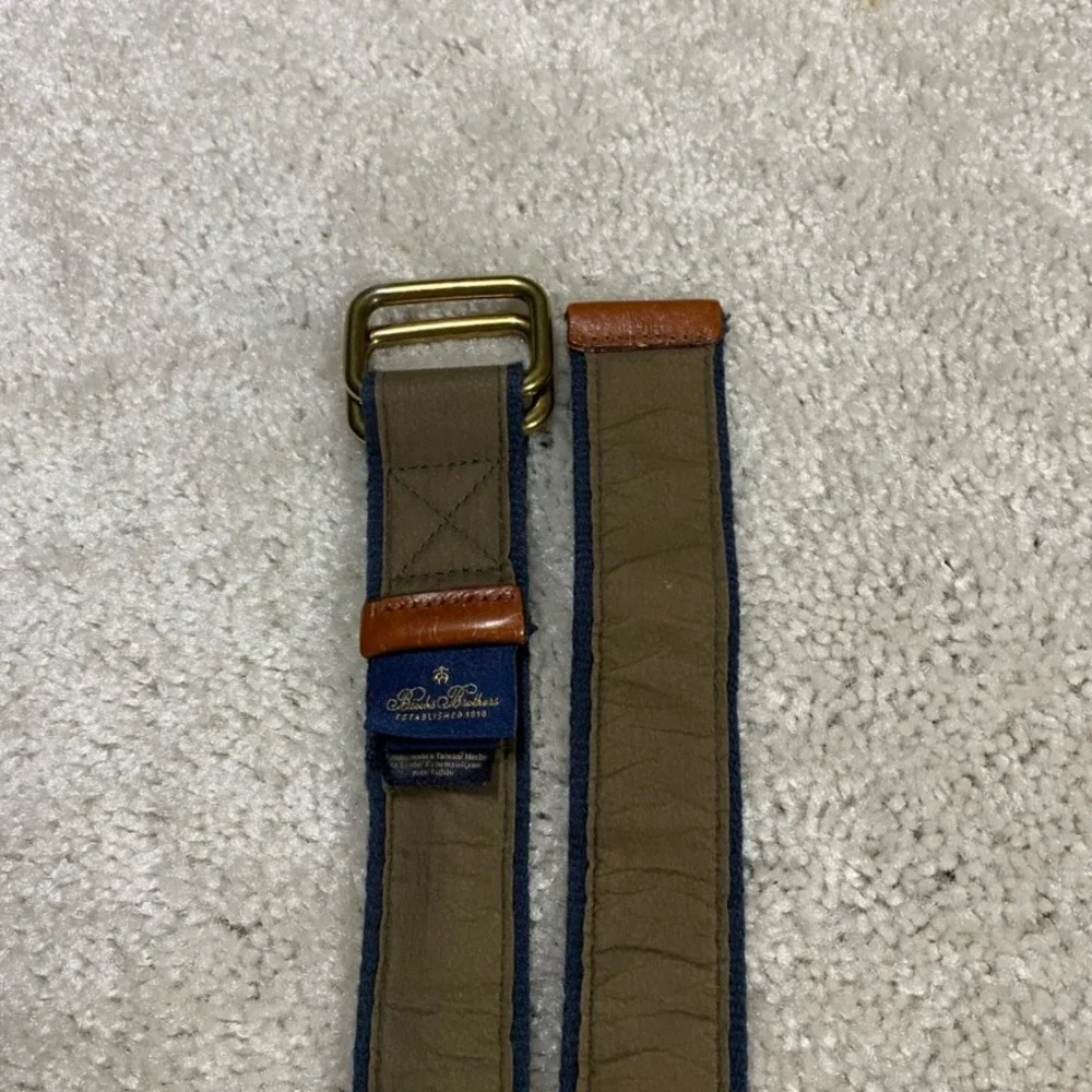 Brooks Brothers Belt Mens XL Canvas D-Ring Ribbon Olive Green Embroidered Ducks